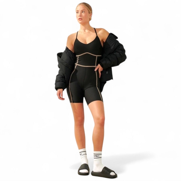 YPB by Abercrombie | Black sculptLUX Onesie | Sporty Cross Back Romper Shorts S - Picture 1 of 14